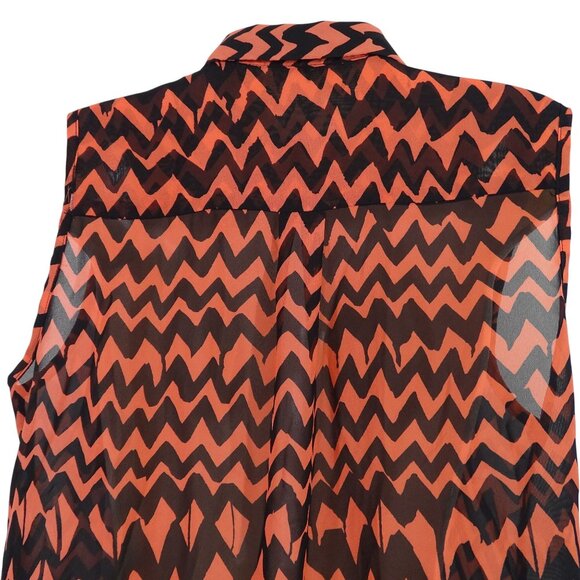 Wishful Park Sleeveless Chevron Sheer Tie Front Button up Top Women Size L Black - Picture 5 of 10